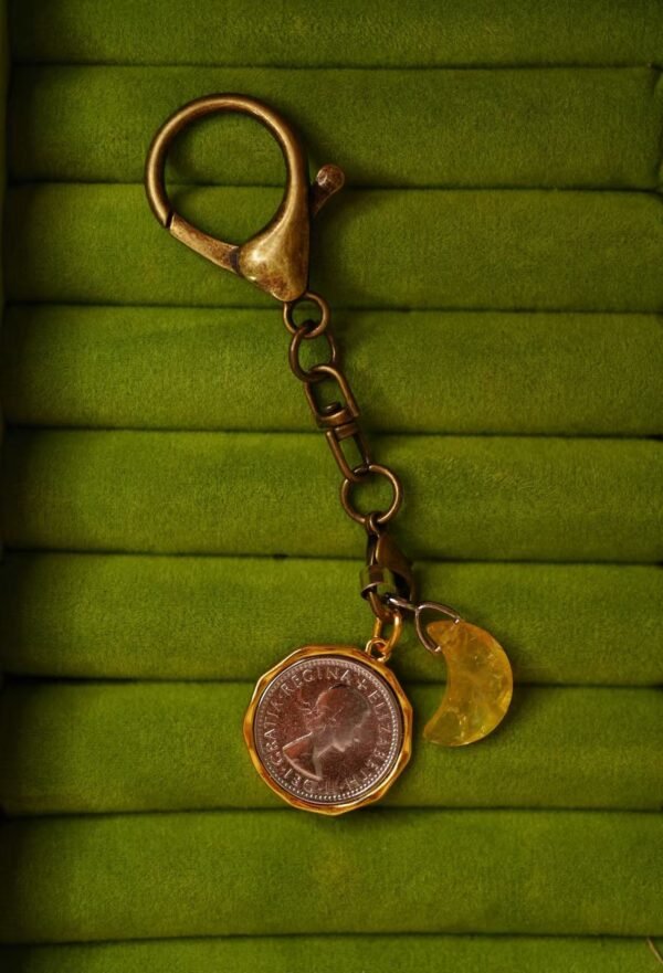 Six pence coin and Crystal moon Keyrings
